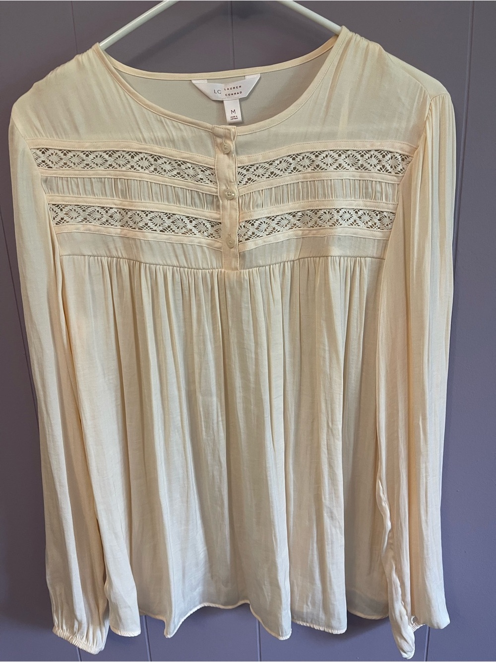 LC Lauren Conrad Ivory Lace-Trim Henley Blouse, never worn